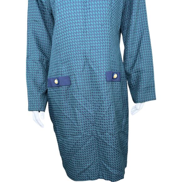 Miz California Green Navy Weave Plaid Vintage Career Dress Womens 12 Midi - Picture 9 of 14